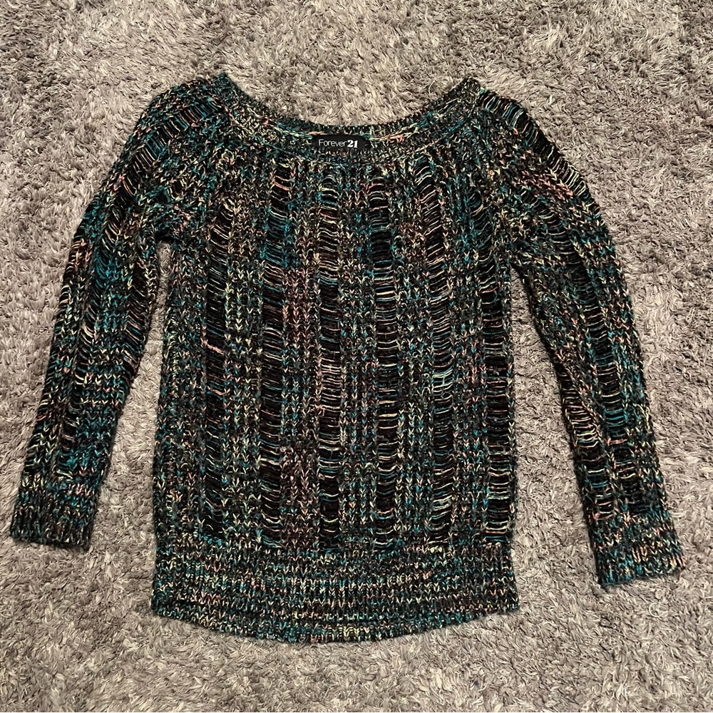 Forever 21 Multicolor neon black rainbow Knit Sweater small y2k vintage colorful